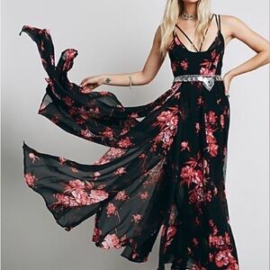 Free People Black and Pink Floral Maxi Dress